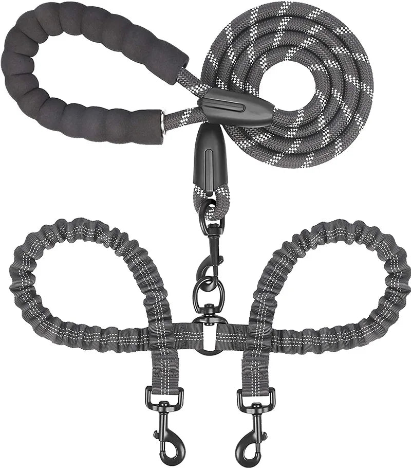 Pet Double-headed Leash One Drag Two Dog Leash Retractable High Elastic Luminous Anti-winding Factory Spot Wholesale