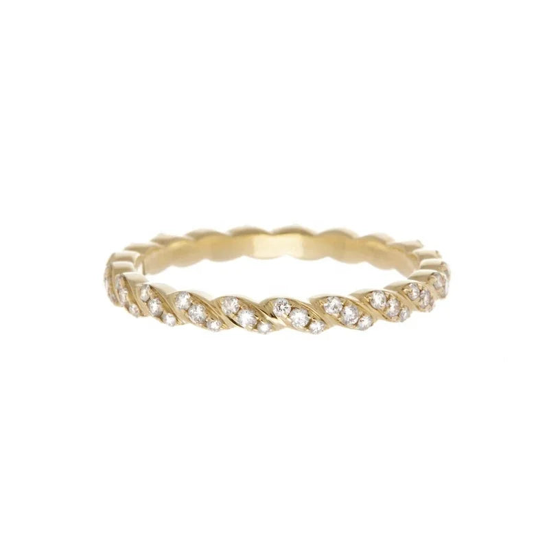 LOZRUNVE 925 Sterling Silver Pave Chain Link Twisted Eternity Ring Stacking Jewelry Fashion