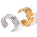 High Polish Smooth Stainless Steel Jewelry Exaggerated Gold Plated Notched Chunky Wide Cuff Open Bracelets Bangles for Women