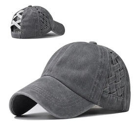 Thickened Cross Ponytail Hat Women Washed Cloth Old Retro Vintage Style Outdoor Cotton Ponytail Baseball Cap