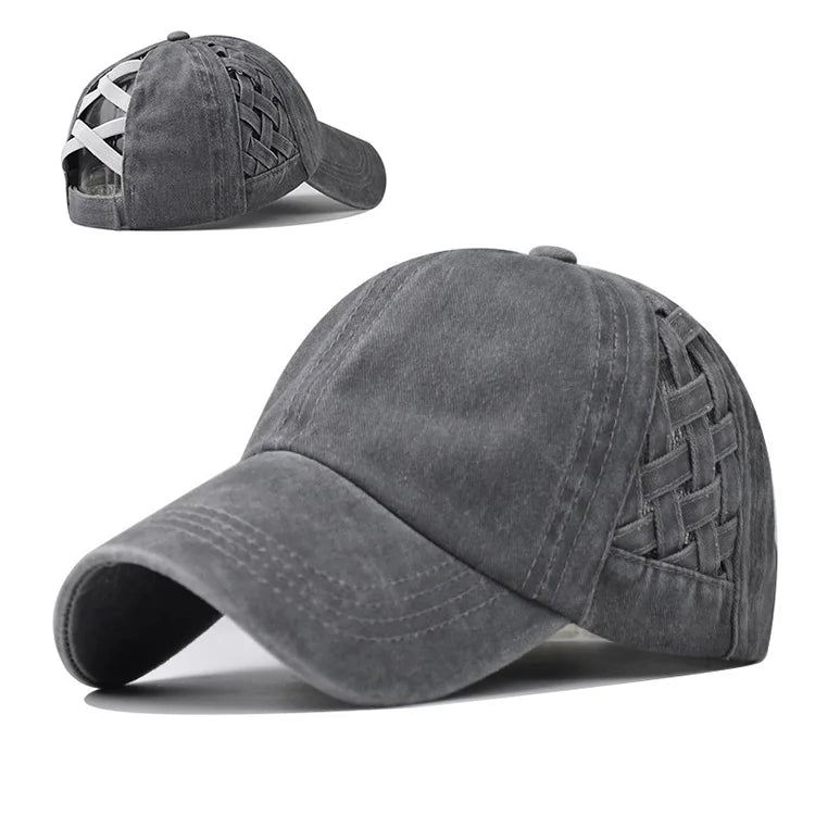 Thickened Cross Ponytail Hat Women Washed Cloth Old Retro Vintage Style Outdoor Cotton Ponytail Baseball Cap