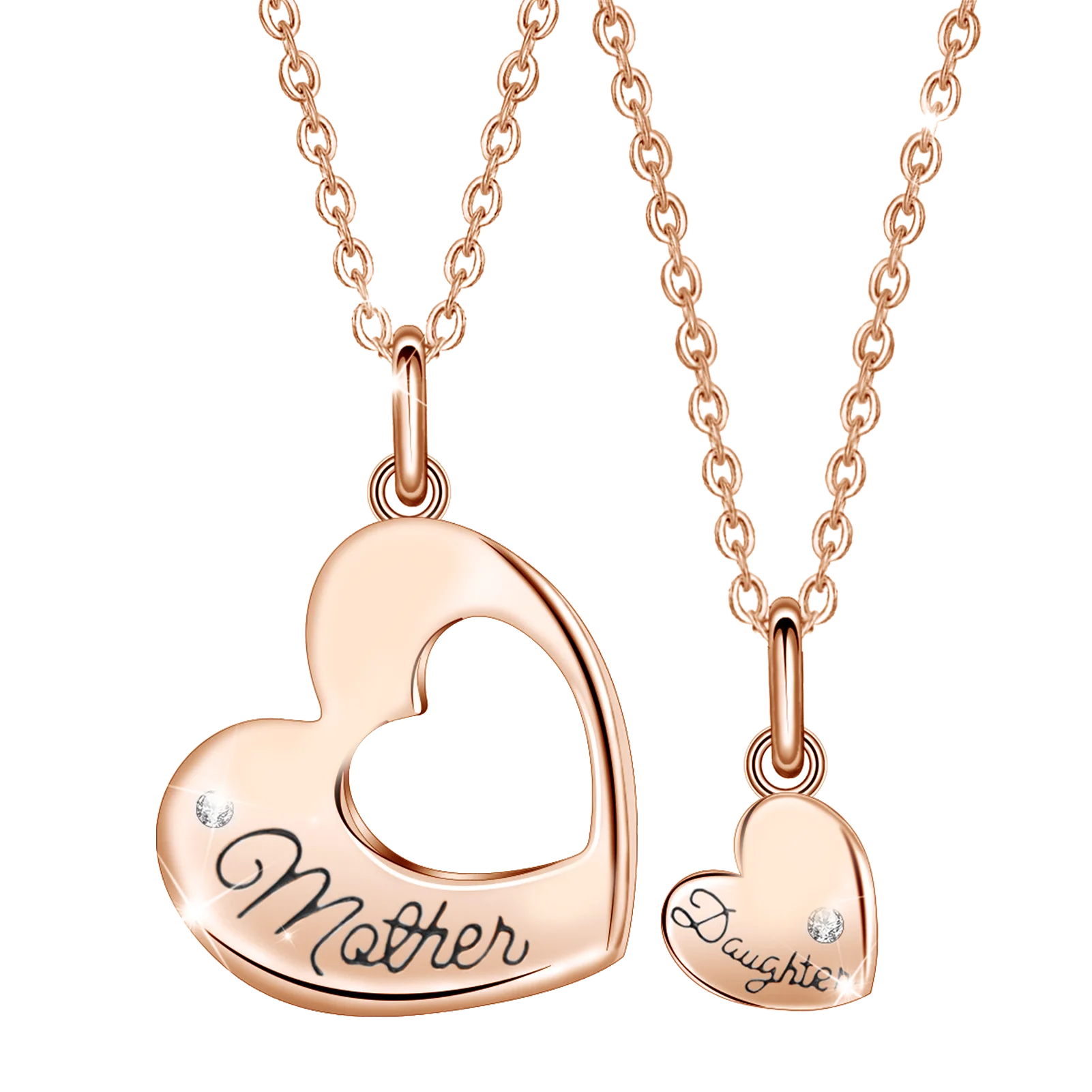 925 Sterling Silver Couple love Half Heart Mothers Day Mom Daughter Pendant Necklace