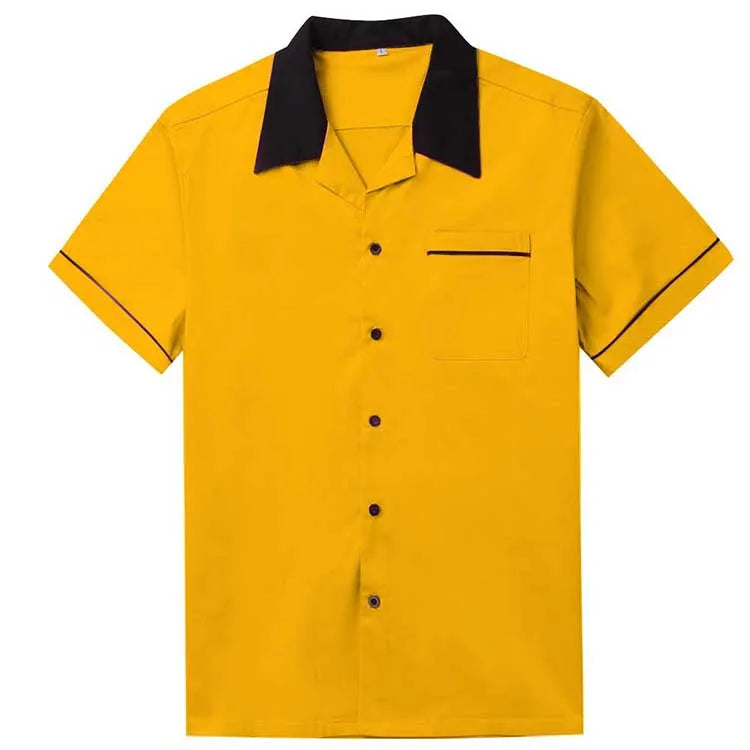 Classic Retro Shirt for Men Summer Short Sleeve Retro Bowling Shirts Casual Solid Color Cotton Single Breasted Blouse