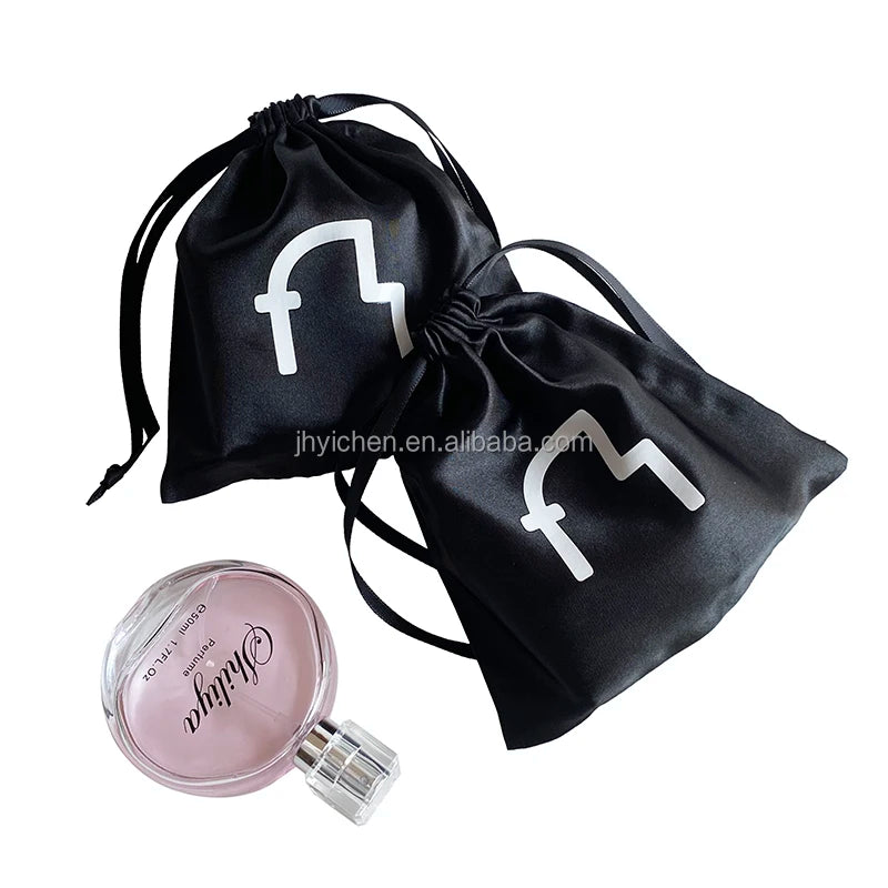 Black Small Custom Size Silk Drawstring Sports Tools Storage Bags Satin Dust Pouches for Jump Rope