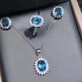 Pure 925 Sterling Silver Rhodium Plated Natural Blue Topaz Jewelry Set for Wedding Party Occasions