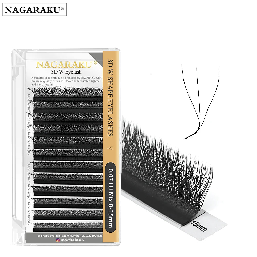 NAGARAKU Curl LU W Shape Hand Woven Premium Mink Soft Light Natural Eyelashes Extension Makeup Mesh Net Cross False Eyelash