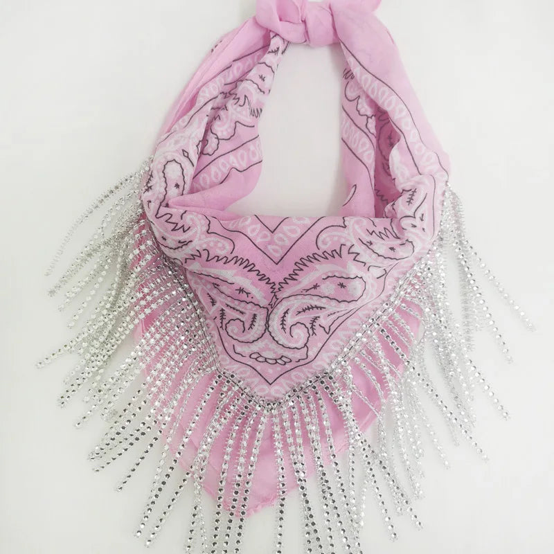 Disco Fringed Bandana Cowgirl Bachelorette Bandana for Women Ladies Girls Gift Shiny Rhinestone