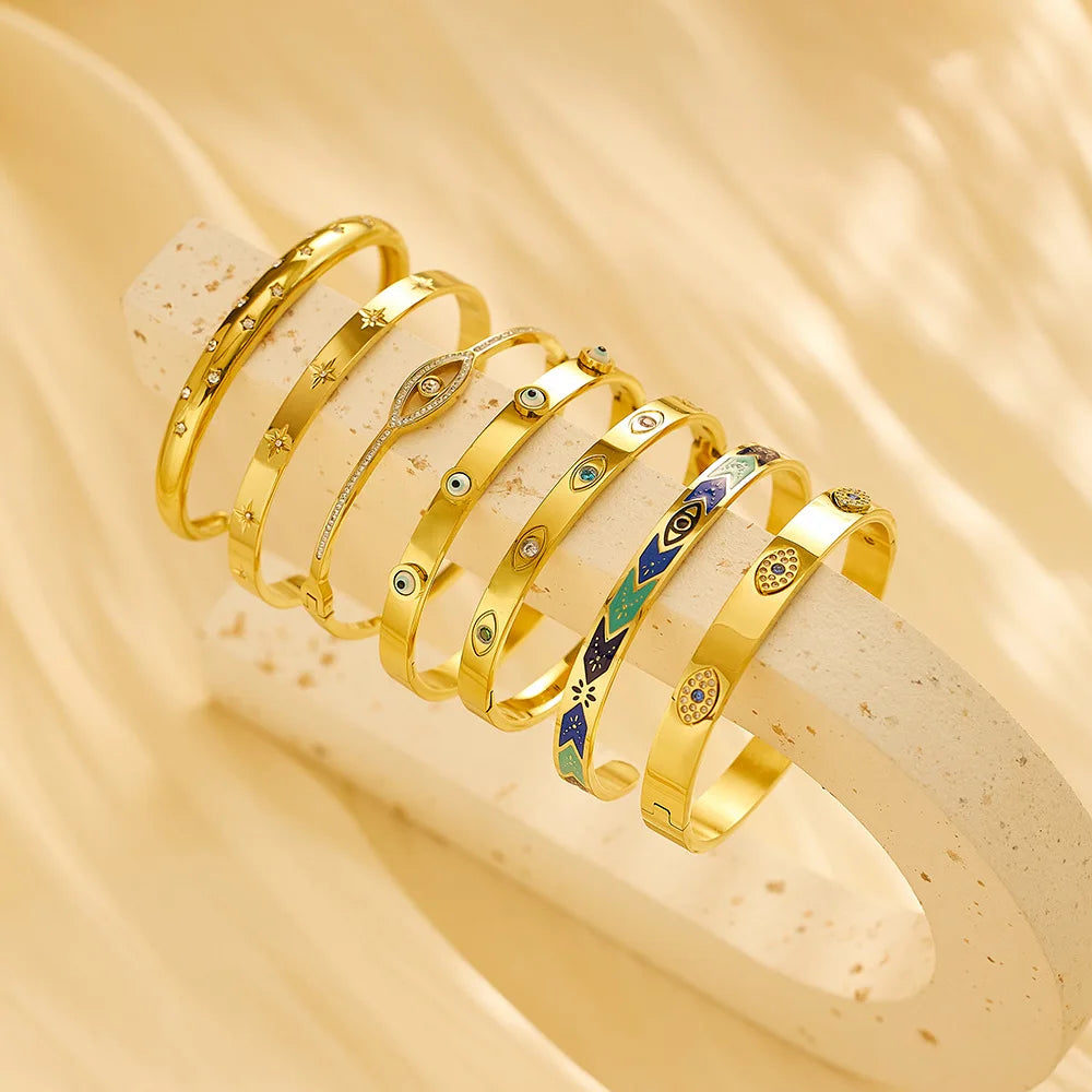 New Design Hot Selling Jewelry Classic CZ Eye Stainless Steel Fashion Ringent Handcuff Bracelet and Bangles Women B138