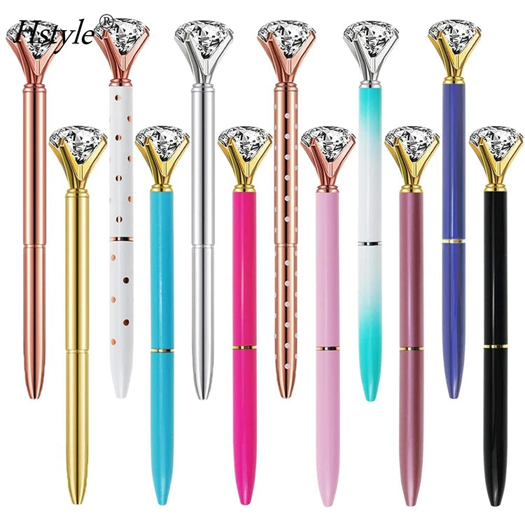 12Pcs Diamond Pens Wedding Crystal Metal Ballpoint Pens Bling Metal Fancy Ball Point Pens Bridal Shower Bachelorette HS1330