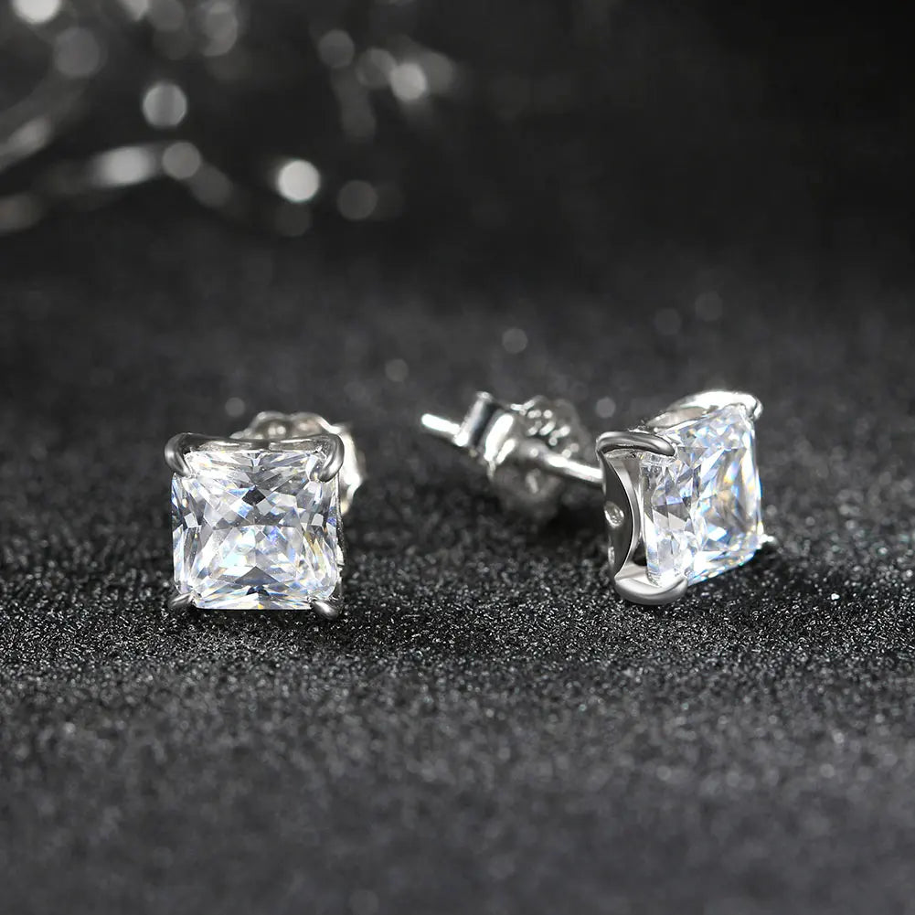 RINNTIN LZE19 Trendy Jewelry S925 Sterling Silver Baguette CZ Bling Earrings Cubic Zircon Stud Earrings Diamond Stick Earrings