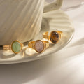 Popular Vintage Oval Half Gemstone Open Ring Fashionable Versatile Stainless Steel Ring Daily Accessories