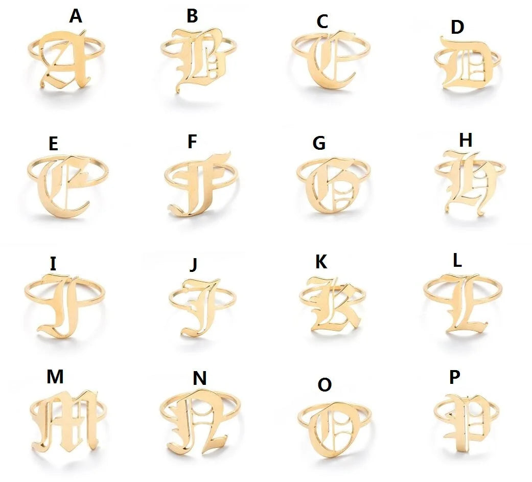 2020 INS Fashion Stainless Steel Open Rings Gold Plated Initial Ring a - Z Letters Ring for Women Girls