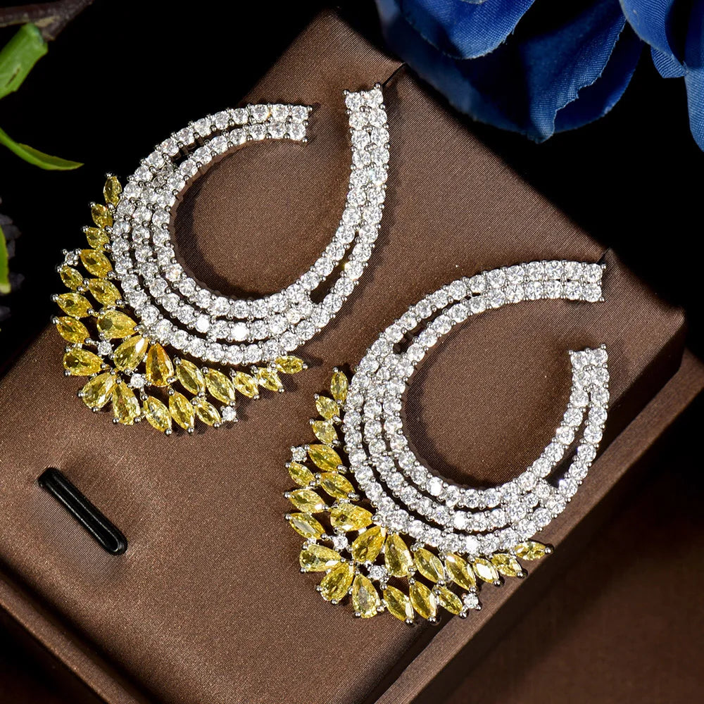 HIBRIDE Elegant Zirconia Stud Earrings for Women Bridal Engagement Party Anniversary Dress up Earring Fashion Jewelry E-603