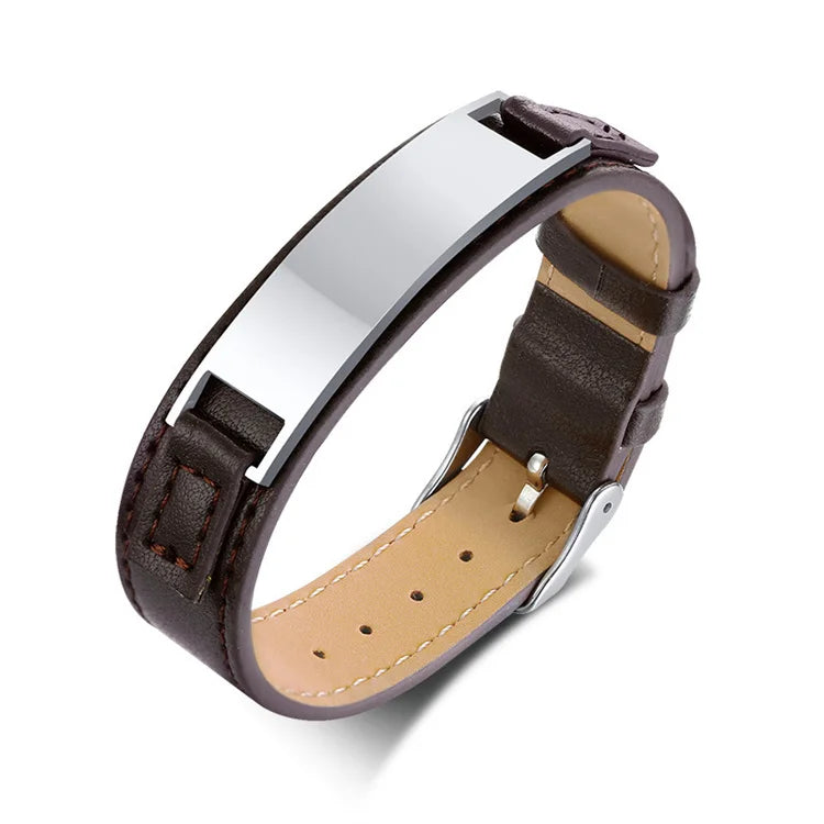 2022 New Design Leather Strap Bracelet Stainless Steel Blank bar Bracelets Watch Band Vintage Jewelry