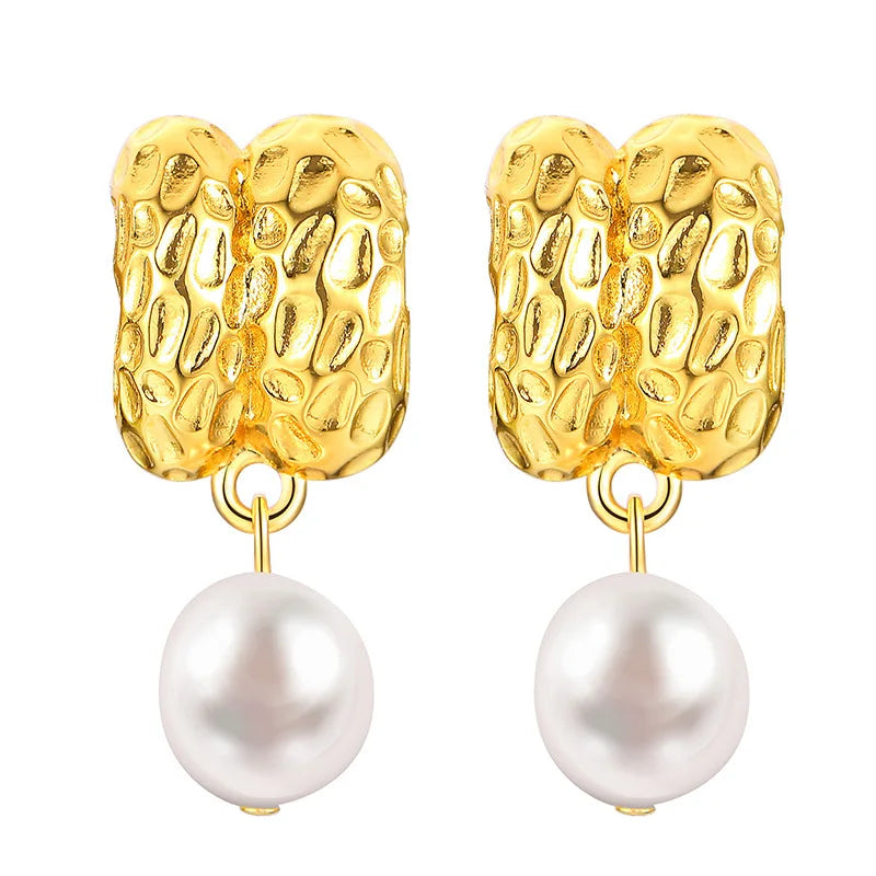 Elegant Simple Jewelry Baroque Irregular Geometric Pearl Earrings Wrinkle Freshwater Pearl Drop Earrings