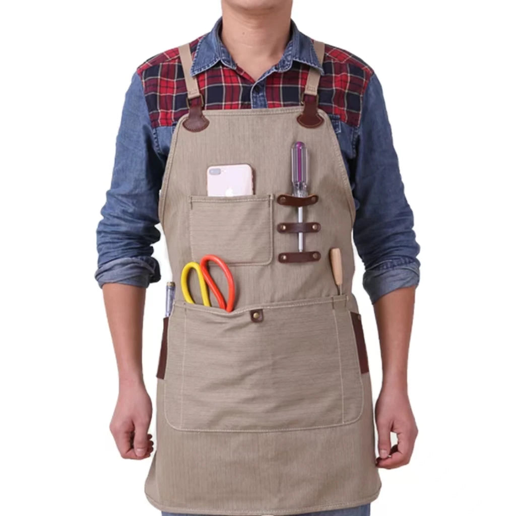 Custom Logo Men Women BBQ Waterproof Garden Chef Cooking Barber Pocket Vintage Tool Canvas Apron