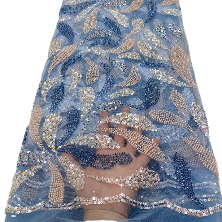 Multi-Color Bridal Lace Fabric Embroidery Beaded Net Tulle Wedding Lace Fabric for Women Dress