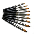 Wholesale Custom Curved Logo Black Metal Handle Kolinsky Nail Brush Pure Mink Hair Crystal Brush Flower Painting Pen