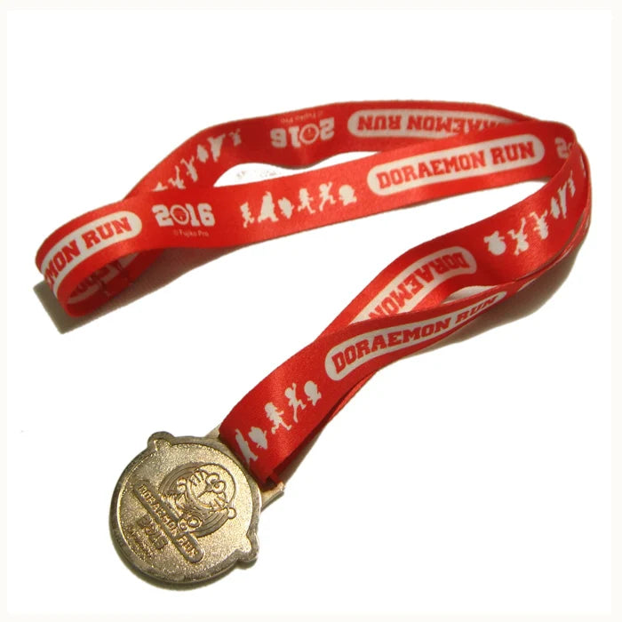 Custom Logo Zinc Alloy Sports Medals with Ribbon Polyester Lanyard Offset Printing