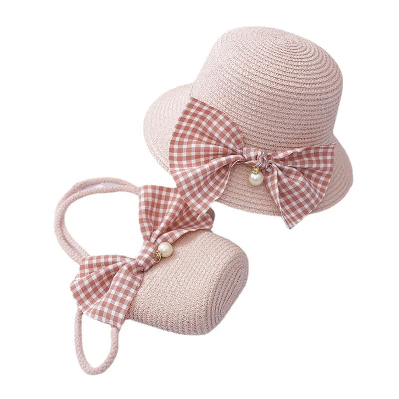 2023 New Children's Sunscreen Sun Hat Summer Beach Wave Floppy Paper Hat Sunshade Bucket Hat Bag Set Character Travel Fishing