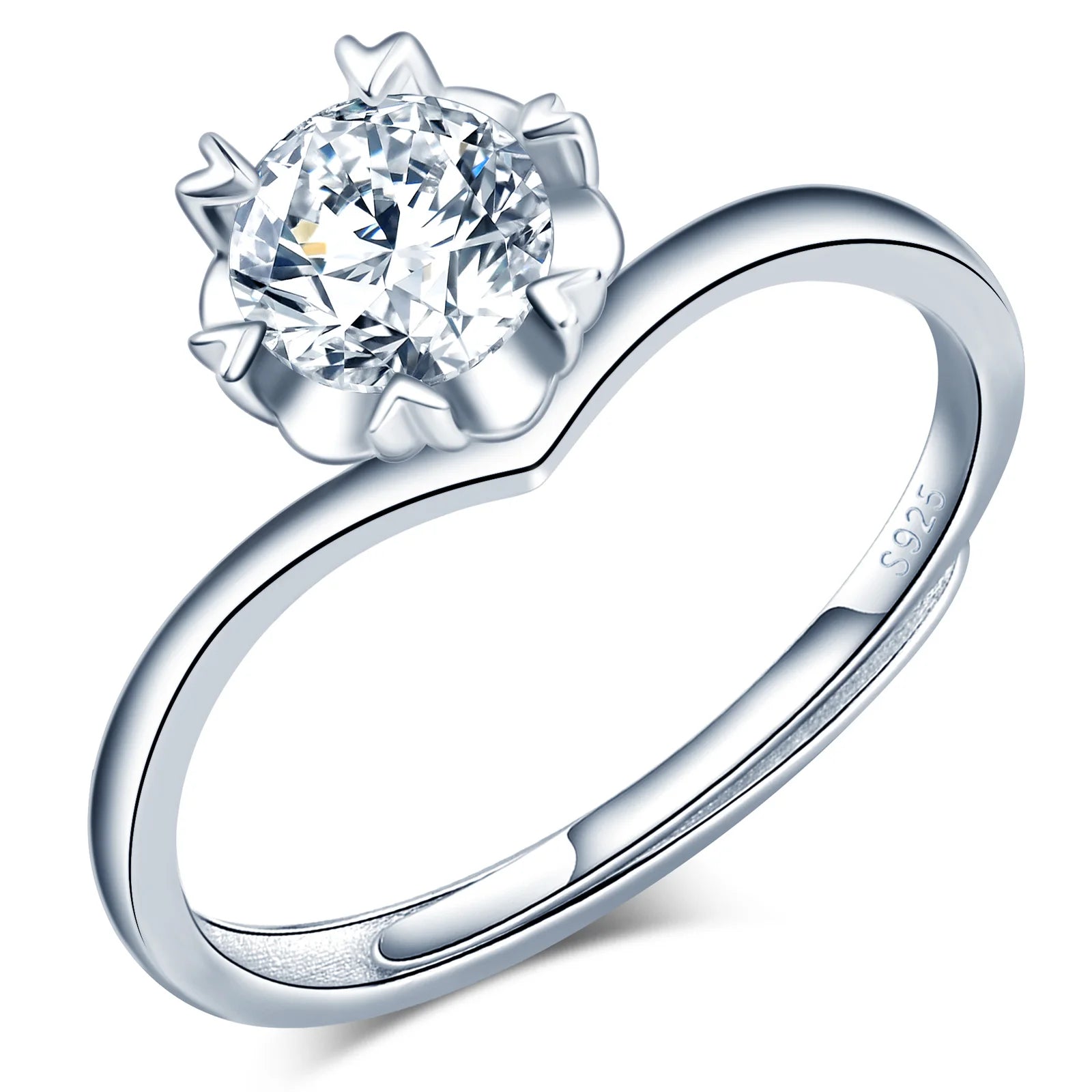 925 Sterling Silver Rhodium Plated Romantic Heart Crown Ring for Women Wedding Engagement Party Jewelry