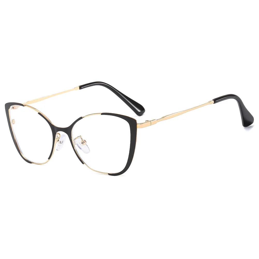 Women's Retro Eyeglasses Frames New Metal Alloy Cat Eye Design Anti Blue Light General Face Shape Fancy Computer Glasses