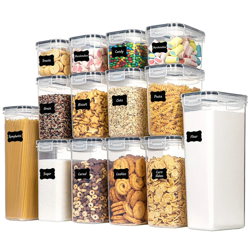 14 Pcs Set BPA-Free Plastic Cereal Container Dispenser Airtight Watertight Cereal Keeper Dry Food Storage Container Box