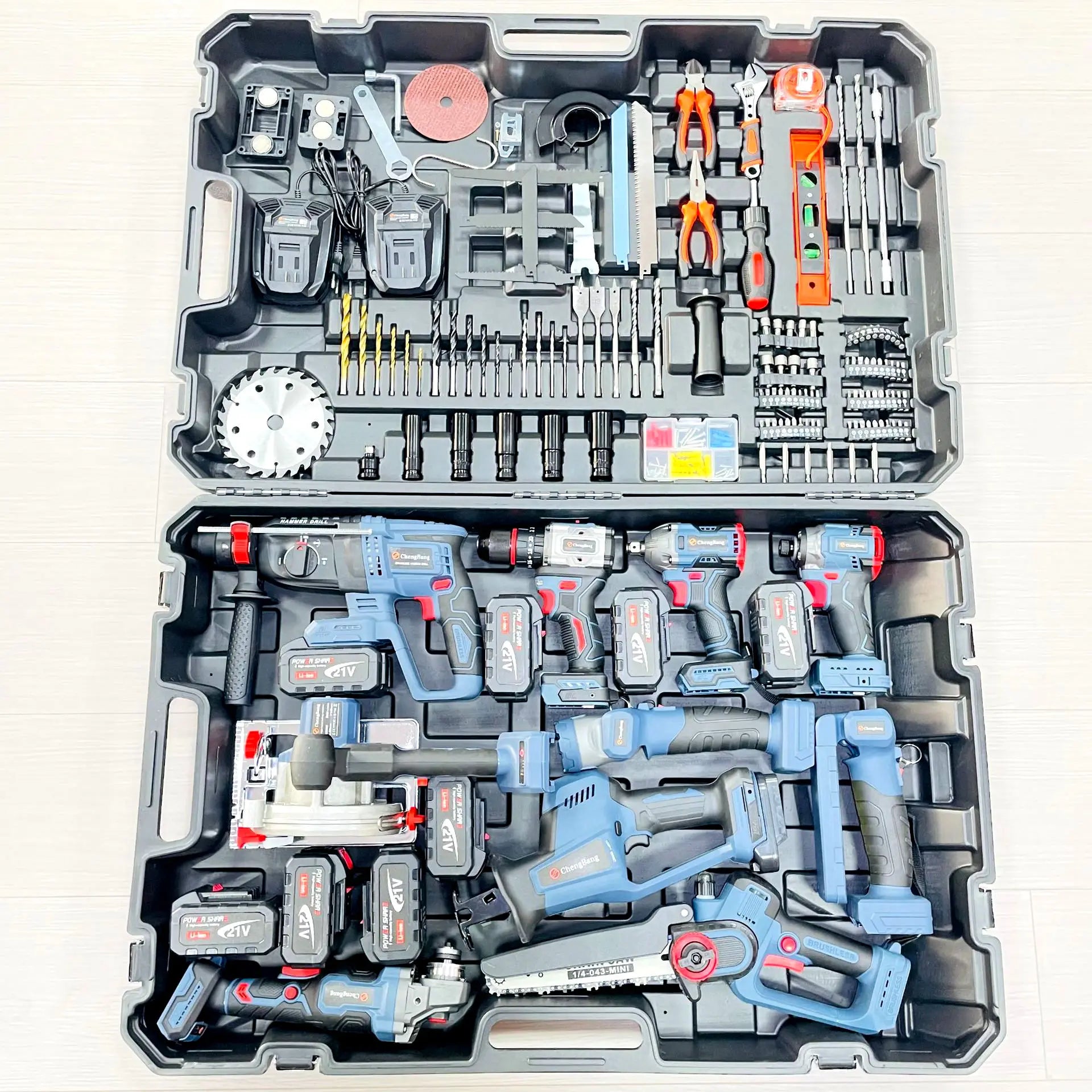 10pcs Battery Power Tool Kits Electric Hammer Drill Brushless Angle Grinder Cordless Wrench Portable Saw Combination Tool Set
