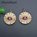 Fashion Design Nickel Free Anti Fading 18K Gold Plated Colorful CZ Pave Round Eye Pendants for DIY Woman Jewelry Necklace