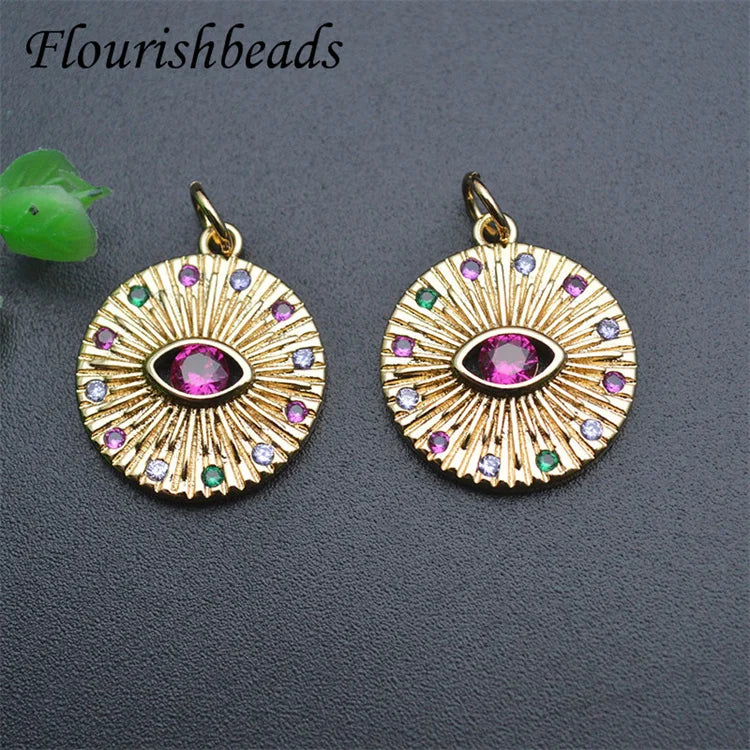 Fashion Design Nickel Free Anti Fading 18K Gold Plated Colorful CZ Pave Round Eye Pendants for DIY Woman Jewelry Necklace