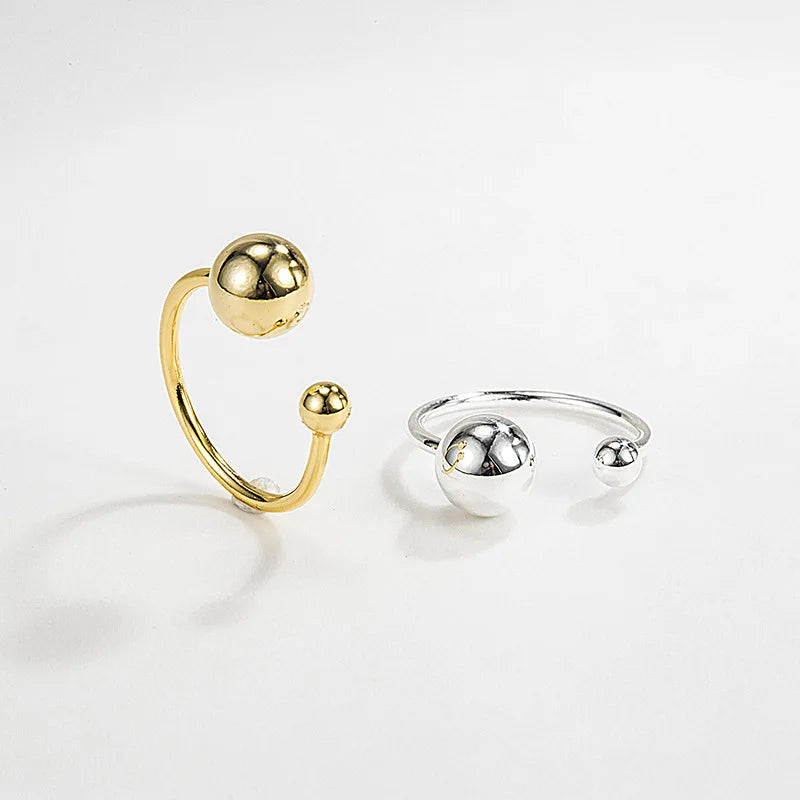 Personalized 925 Sterling Silver Double Round Ball Adjustable Finger Ring for Women Wholesale