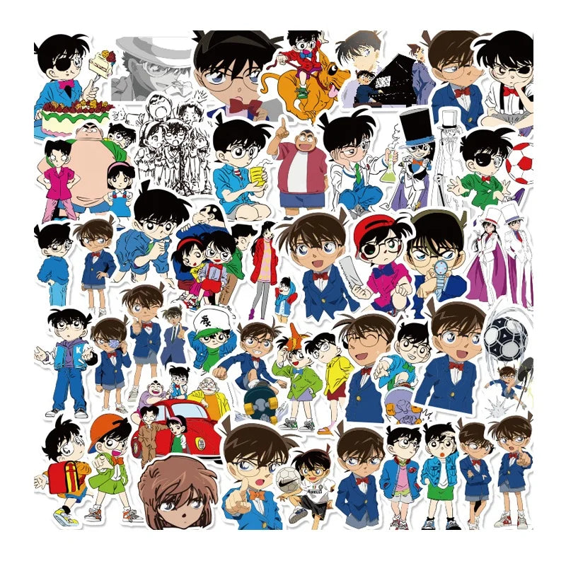 50Pcs/Bag Classic Anime Detective Conan Cartoon Vinyl Stickers for Boy Laptop Luggage Notebook Waterproof Custom Label