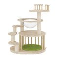 Solid Wood Cat Tower with Scratching Post Shorty Cat Climbing Frame Indoor Jumping Platform Cat Tree Bed