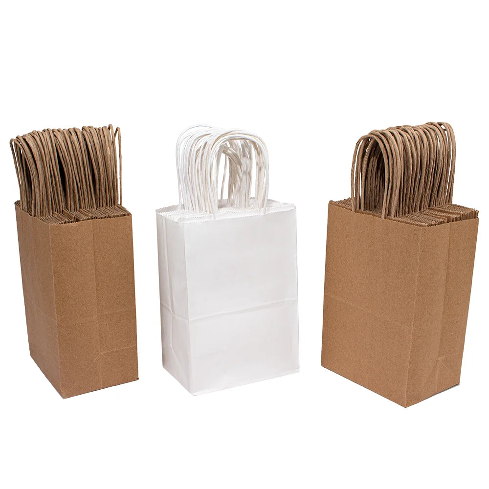 Customized Kraft Paper Bags White Brown Color Handle Wholesale Shopping Option for Clothing Shoes Personalized Your Logo Print