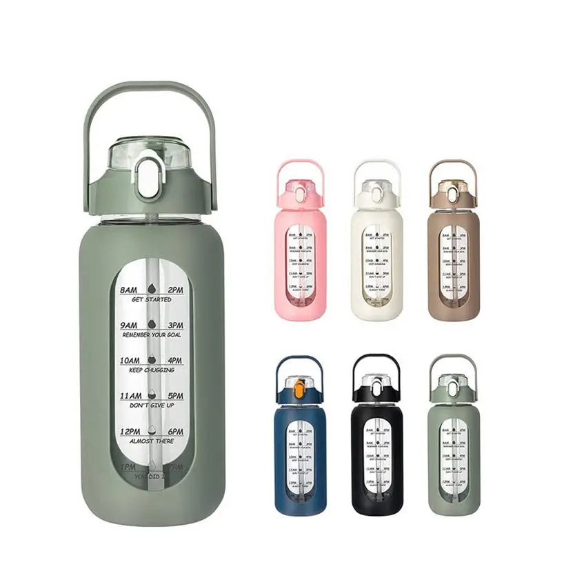 Zogifts Custom Large BPA-Free 2L Half Gallon Sports Drink Water Bottle with Time Marker Straw for Camping