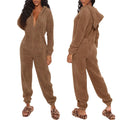 Solid Color Sherpa Cute Hooded Romper Lounge Furry  Plus Size Pajamas Womens Teddy Fuzzy Bear for Adults