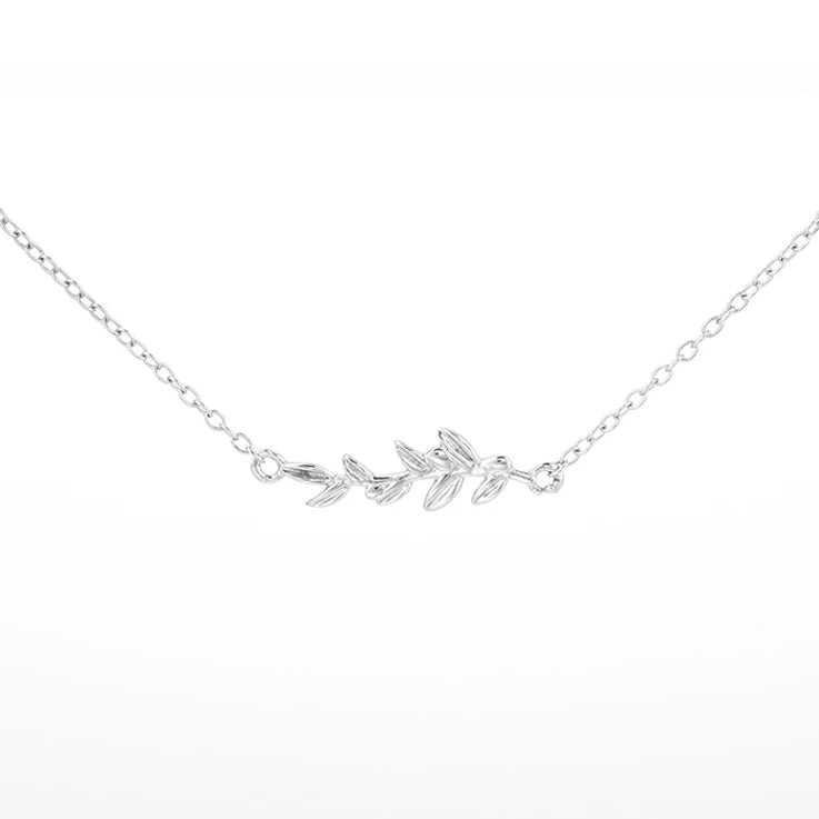 925 Sterling Silver Leaf Pendant Necklace Rhodium Plated Trendy Style for Parties