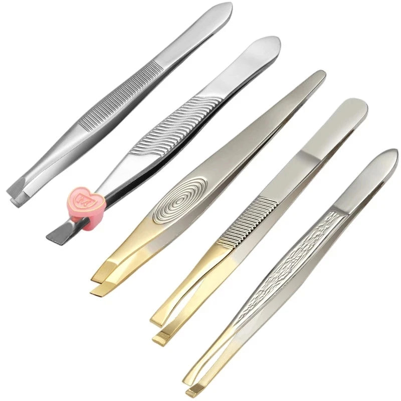 High Glossy Mini Silver Tweezers Eye Brows Stainless Steel Eyelash Extensions Angular Tweezers for Eyelash Extension Tweezers