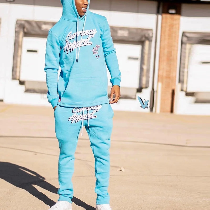 Custom Logo Print Cotton Casual Fleece Embroidery Streetwear Heavyweight Plain Men's Sports Sweatshirt Tracksuit Set