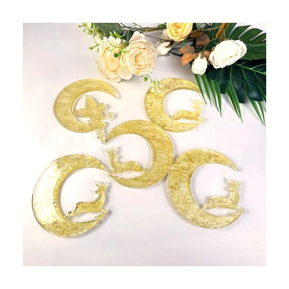Wholesale Natural Crystal Craft Healing Stones Citrine Resin Moon Carving Craft for Home Decoration