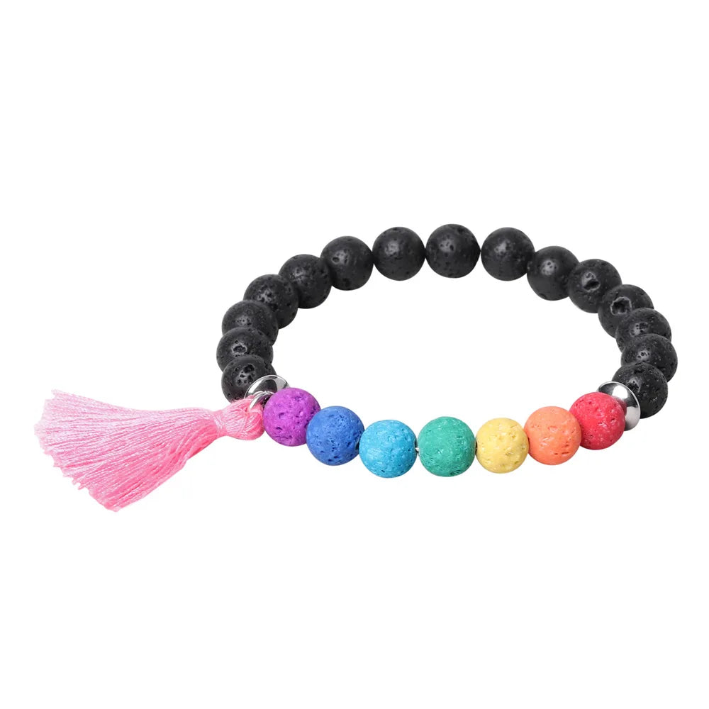 8mm Colorful Perfume lava Beaded Wristband Essential Oil Perfume Elastic Tassel Howlite Beads Bracelet gift