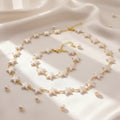 S11186 Dainty 18K Gold Plated Star Faux Pearl Plum Blossom Beaded Link Chain Bracelet Necklace Jewelry Set