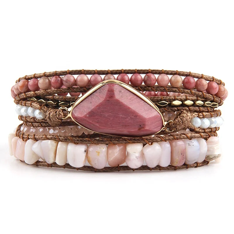 Fashion Bohemian Festival Gift Jewelry Triangle Natural Chip Gemstone Charm 5 Strands Mix Handmade Wrap Bead Bracelets