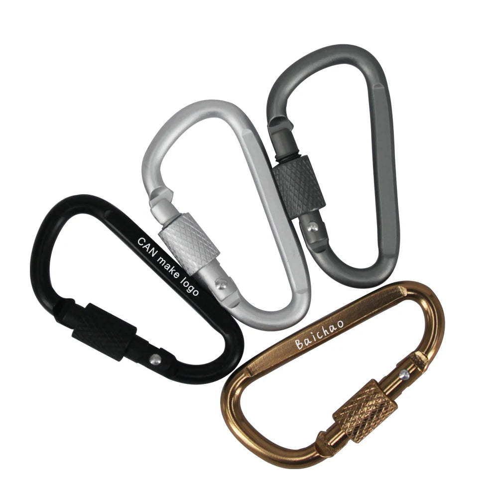Baichao 5#D 47*25mm Locking Swivel Keychains Laser Logo Aluminum Alloy All Black Snap Flat Carabiner Hook for Mining Use