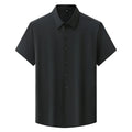2026 Summer Large Size Men's Traceless High Elastic Ice Silk Short Sleeve Shirt Thin Solid Color Shirt
