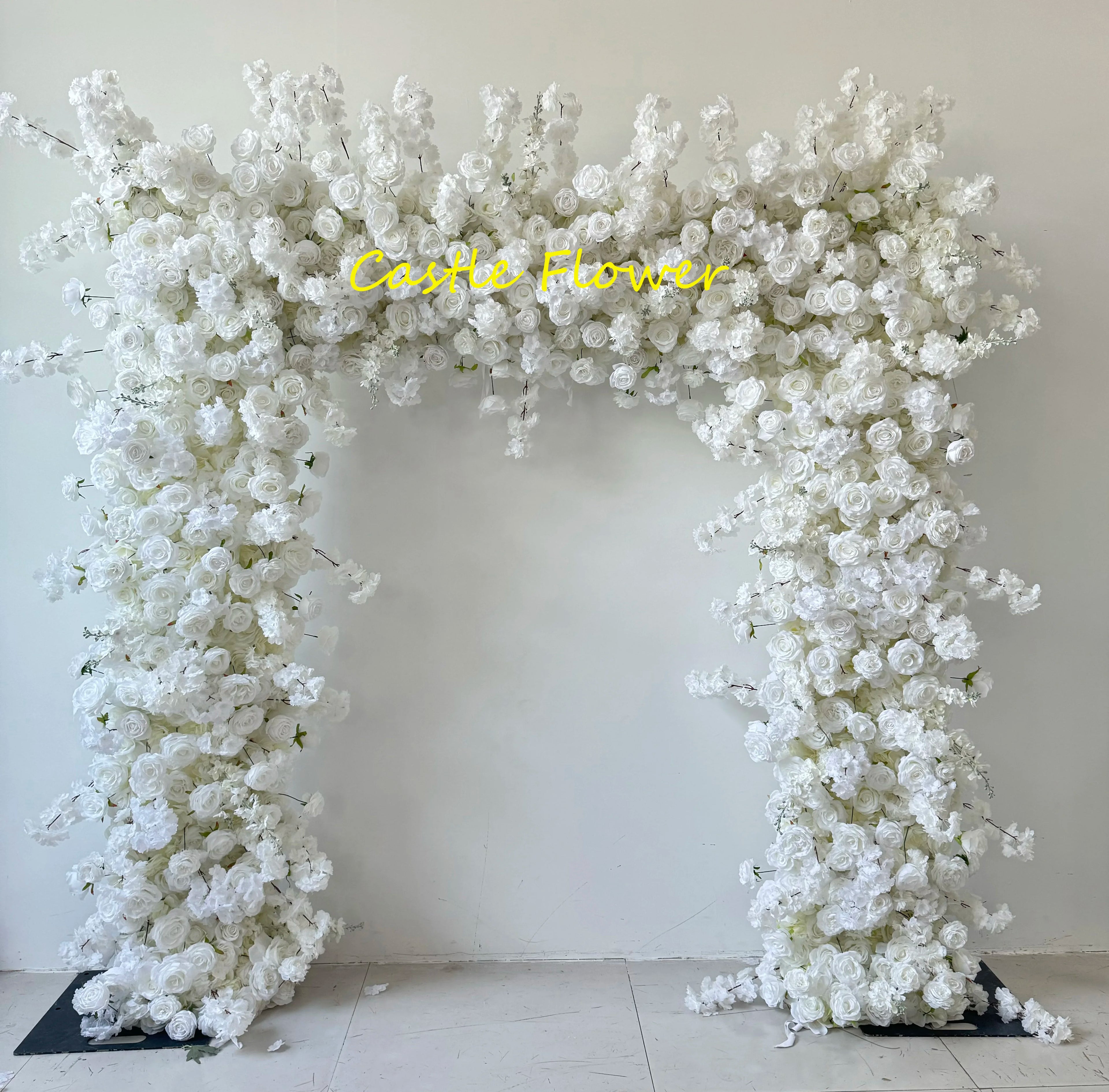 O-FW046 Wholesale 3d 5d Artificial Arch Flowers Backdrop White Rose Hydrangeas Flower Arch Arrangement Silk Flowers Wedding Arch