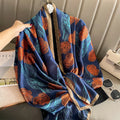 Wholesale New 2025  Navy Flower Printed Polyester Custom Printing Scarves Long 180*85cm for Women Head Wraps Shawls Foulard