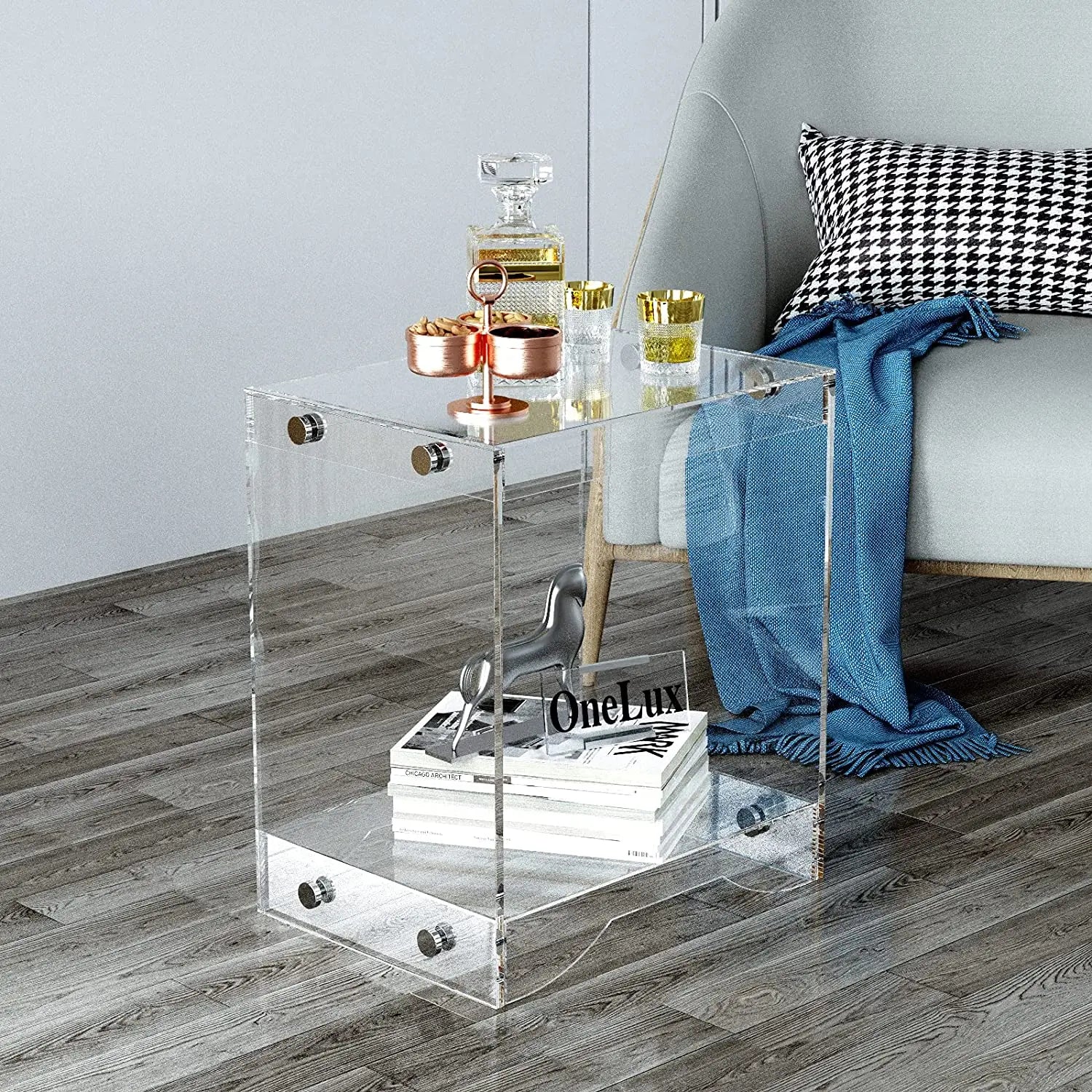 Clear Acrylic Home Decor Display Nightstand Decorative End Table Bedside Tables