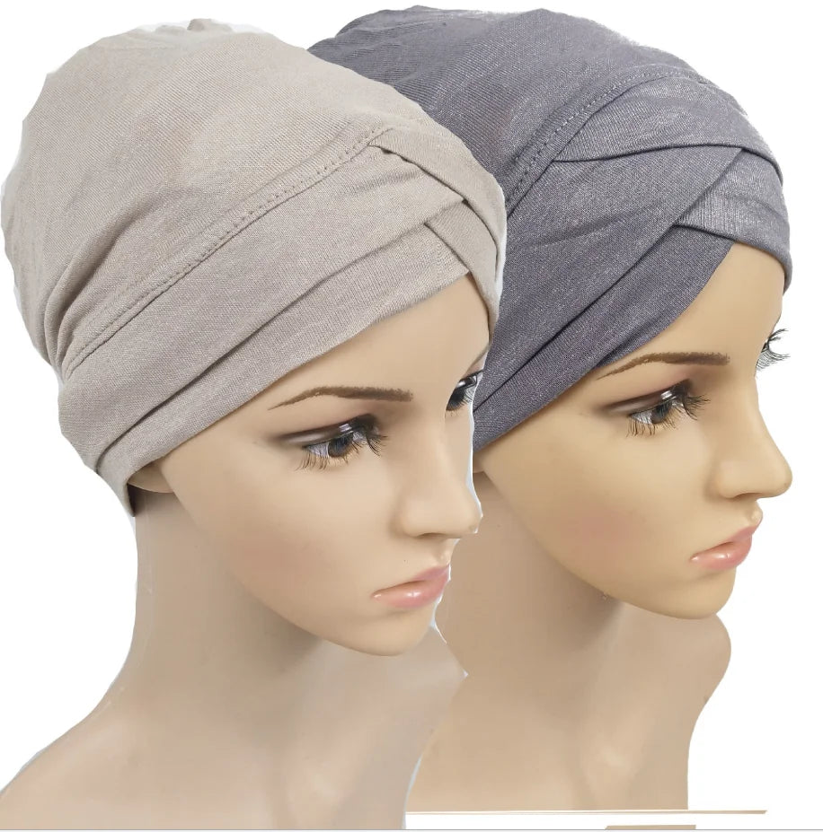 New Spot India Baotou Women's Turban Four-Layer Cross Hijab Nightcap Hat with Polyester Material for Outdoor Use for Muslims