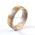 Men's 8mm Tungsten Carbide Wedding Band Comfort Fit with Natural Deer Antler Inlay 18K Gold Plating for Engagement and Gift